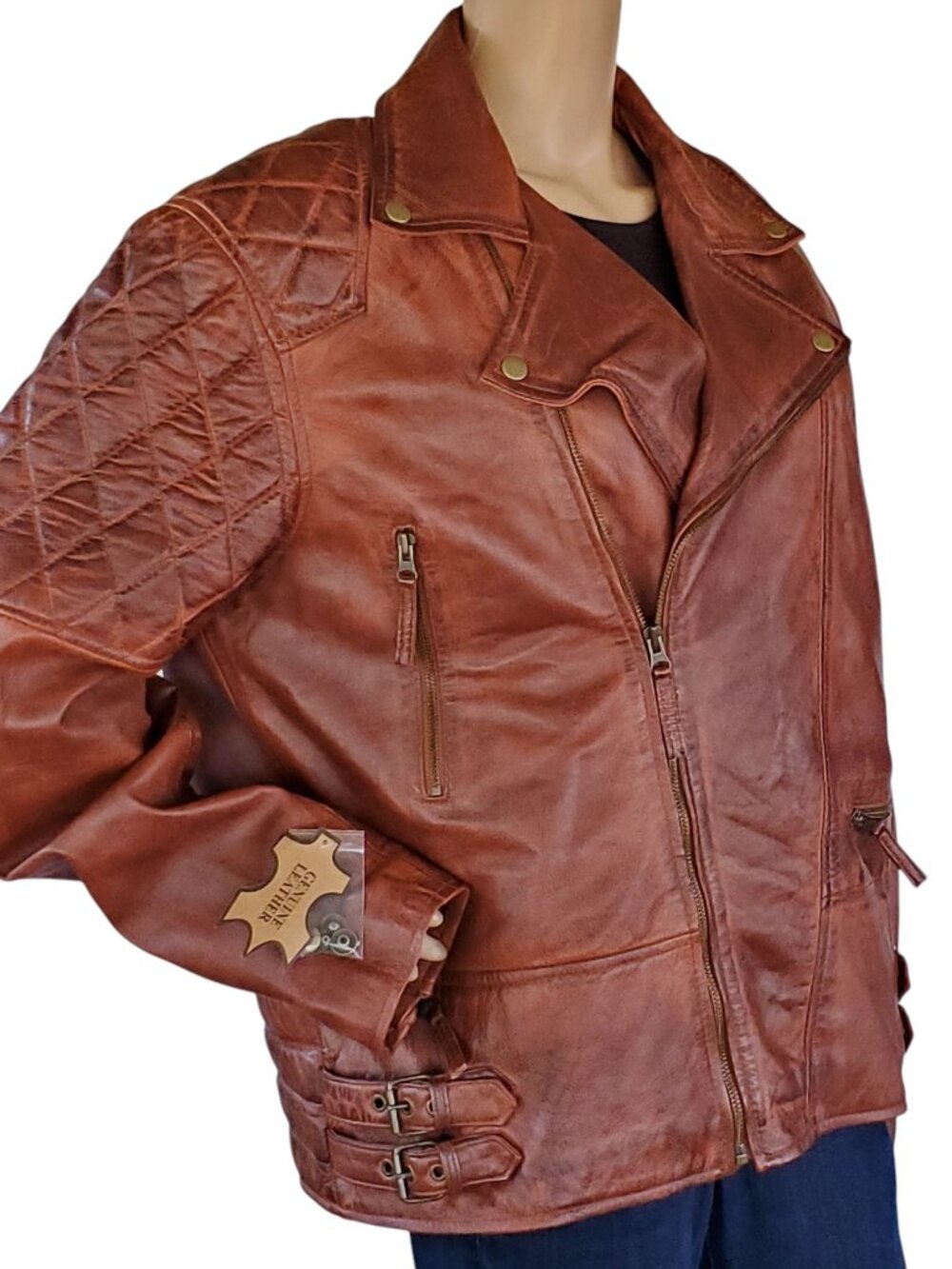 Aviator Biker Jacket Women's XL Brown Leather Padded Pockets Lined Germany